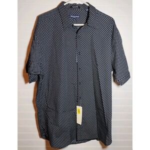 Austin Reed London Men XL Platinum Black Geometric Short Sleeve Button Shirt New